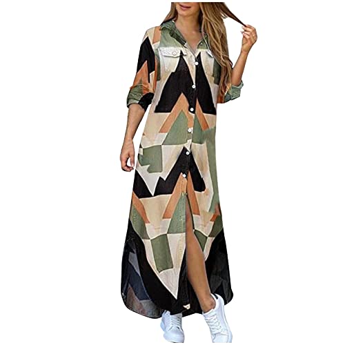 Sommerkleid Damen Große Größen Festlich Sommer Langes Sommerkleider V-Ausschnitt Elegant Freizeitkleider Casual Lässig Kurzarm Maxikleid Kleider Drucken Loose Vintage Blusenkleid Strandkleid von Sunnyuk