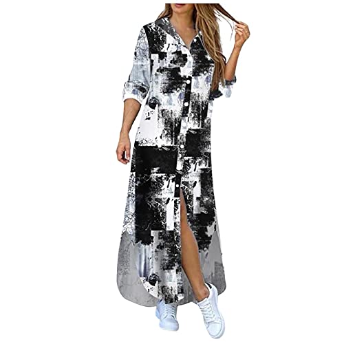 Sommerkleid Damen Große Größen Festlich Sommer Langes Sommerkleider V-Ausschnitt Elegant Freizeitkleider Casual Lässig Kurzarm Maxikleid Kleider Drucken Loose Vintage Blusenkleid Strandkleid von Sunnyuk