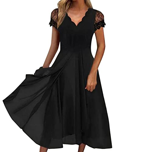 Sommerkleid Damen Leicht Boho Casual Lässig Kurzarm Freizeitkleider Elegant Vintage Strandkleid Drucken Sommer Blusenkleid Maxikleid Loose Langes V-Ausschnitt Sommerkleider Kleider von Sunnyuk