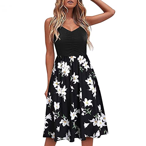 Sommerkleid Damen Midi Kleid Elegant Partykleid Cocktailkleid V-Ausschnitt Kurz Brautjungfer Kleid Freizeitkleid Swing Mini Kleid Ballkleid von Sunnyuk