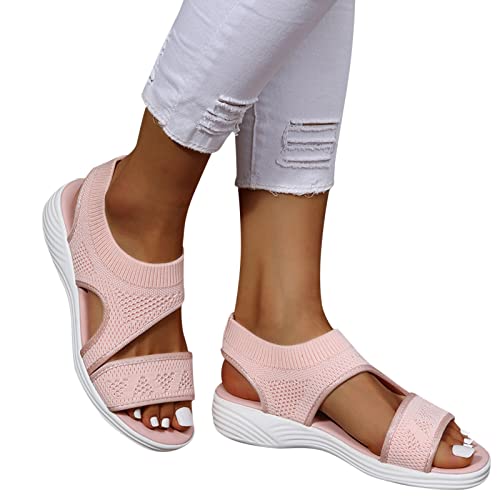Sport Sandalen Damen Sommer Klettverschluss Sandaletten Mit Keilabsatz Sandalen Orthopädische Sandalen Strick Mesh Atmungsaktives Weiche Sohle Casual Offener Zeh Plateau Walkingschuhe von Sunnyuk