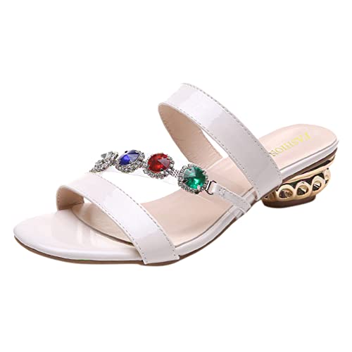 Strass Sandalen Damen mit Absatz Elegant Pantoletten Bequeme Schlappen Frauen Mode Riemchensandalen Peep Toe Strand Sandalen Elegant Boho Sommerschuhe Lässig Sandaletten von Sunnyuk