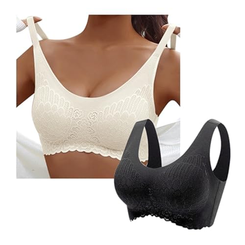 Sunnyuk 2er Pack BH Damen Ohne Bügel Push Up Seamless Komfort Sport BH Gepolstert Spitzen Bra Weich Nahtlos Stretch Bustier Mittel Halt Bügelloser Schlaf BH Klassische Top für Alltag Yoga Damen von Sunnyuk