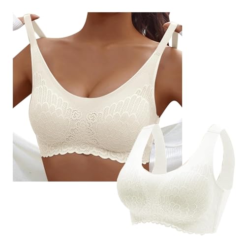 Sunnyuk 2er Pack BH Damen Ohne Bügel Push Up Seamless Komfort Sport BH Gepolstert Spitzen Bra Weich Nahtlos Stretch Bustier Mittel Halt Bügelloser Schlaf BH Klassische Top für Alltag Yoga Damen von Sunnyuk