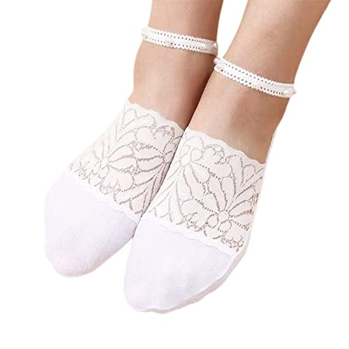 Sunnyuk 3 Paar Perlen-Spitzen-Socken Damen, No-Show-Socken für Damen, Rutschfeste Perlen-Spitzensocken, Söckchen für den Sommer, Niedliches Mesh, Transparent, Ultradünn, Durchsichtig, Lässige Socken von Sunnyuk