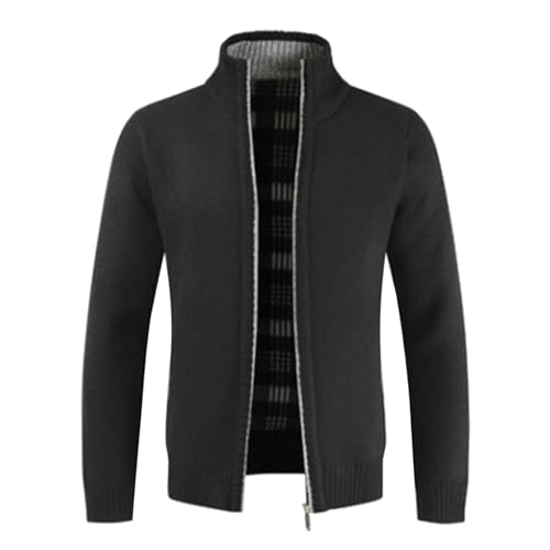 Sunnyuk Cardigan Herren Lang, Strickjacke Herren Winter 4XL Feinstrick Cardigan mit Reissverschluss Stehkragen Sweatjacke Fleecejacke Warm Fleece Gefüttert Wintermantel Trachtenjacke Herren von Sunnyuk