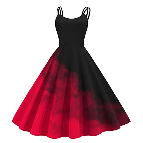 Sunnyuk Damen 50er Jahre Kleid Rockabilly Festlich Abendkleid Hohe Taille Spaghettiträger Sommer Petticoat Kleid Vintage Retro-Kleidung Partykleid Kleider Elegant Blumendruck Ballkleid Cocktailkleid von Sunnyuk