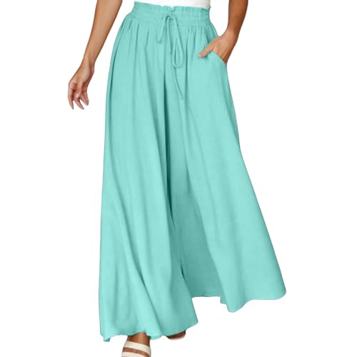 Sunnyuk Damen Sommerhose, Hosenrock Damen Lang Elegant Leicht Palazzo Hose Weite Hose mit Taschen Lockere Hosen Freizeithose Sommer High Waist Sommerhose Elastisch Stoffhose Marlenehose von Sunnyuk