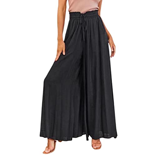 Sunnyuk Damen Sommerhosen leicht, Hosenrock Damen Lang Elegant Leicht Palazzo Hose Weite Hose mit Taschen Lockere Hosen Freizeithose Sommer High Waist Sommerhose Elastisch Stoffhose Marlenehose von Sunnyuk