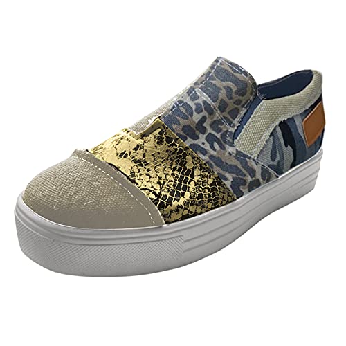 Flache Schuhe Damen Sneakers, Leichte Atmungsaktiv Colorblock Segeltuchschuhe Fashion Günstig Slip-on Halbschuhe Laufschuhe Große Größe Lässige Elegante Frauen Freizeitschuhe Sportschuhe von Sunnyuk