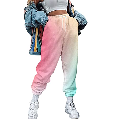 Sunnyuk Freizeithose Damen Sommer Bunt Bequeme Jogginghose Damen 3/4 Lang Weiß Warm Trainingshose mit Kordelzug Sporthose Damen Lang High Waist Einfarbig Yogahose von Sunnyuk