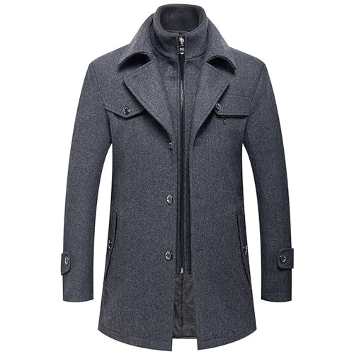 Sunnyuk Herren-Mäntel Lang, Wintermantel Herren Slim Fit Zweiteiliger Mantel für Business Freizeit Wollmantel mit Stehkragen Peacoat Warmer Integrierter Innenjacke Kurzmantel Herrenmäntel von Sunnyuk
