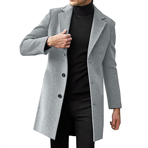 Sunnyuk Herren Wintermantel Wolle, Mantel Herren Lange Jacke Slim Fit Casual Wollmantel Wintermantel Kerbkragen mit Knopfleiste Trenchcoat Herrenmantel Winter Warme Oberbekleidung Schwarz Einreiher von Sunnyuk