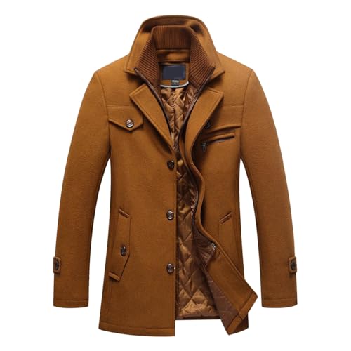 Sunnyuk Herren wintermantel kurz, Wintermantel Herren Slim Fit Zweiteiliger Mantel für Business Freizeit Wollmantel mit Stehkragen Peacoat Warmer Integrierter Innenjacke Kurzmantel Herrenmäntel von Sunnyuk