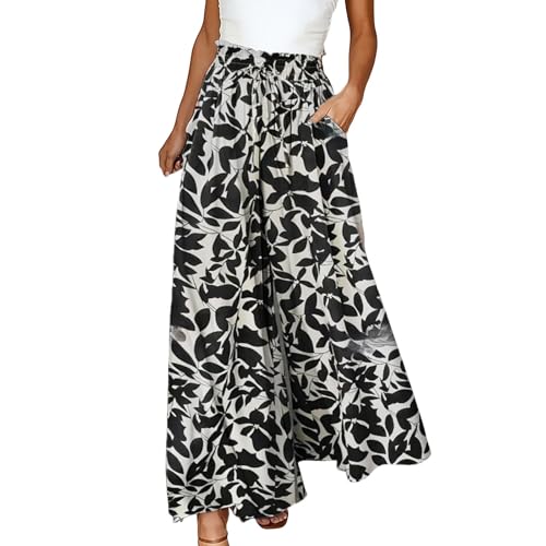 Sunnyuk Hosenrock Damen lang, Hosenrock Damen Lang Elegant Leicht Palazzo Hose Weite Hose mit Taschen Lockere Hosen Freizeithose Sommer High Waist Sommerhose Elastisch Stoffhose Marlenehose von Sunnyuk