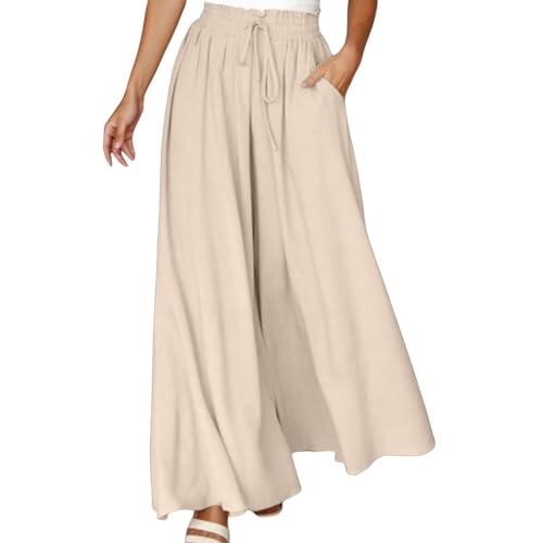 Sunnyuk Sommer Hosen Damen locker, Hosenrock Damen Lang Elegant Leicht Palazzo Hose Weite Hose mit Taschen Lockere Hosen Freizeithose Sommer High Waist Sommerhose Elastisch Stoffhose Marlenehose von Sunnyuk