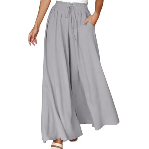 Sunnyuk Hosenrock lang Sommer, Hosenrock Damen Lang Elegant Leicht Palazzo Hose Weite Hose mit Taschen Lockere Hosen Freizeithose Sommer High Waist Sommerhose Elastisch Stoffhose Marlenehose von Sunnyuk