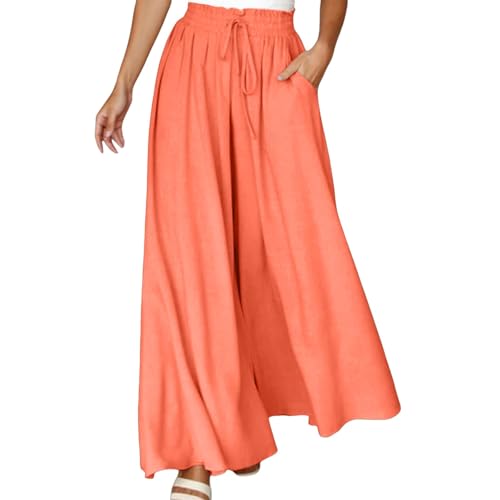 sommerhose damen leicht und luftig, Hosenrock Damen Lang Elegant Leicht Palazzo Hose Weite Hose mit Taschen Lockere Hosen Freizeithose Sommer High Waist Sommerhose Elastisch Stoffhose Marlenehose von Sunnyuk