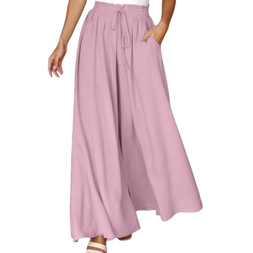 Sunnyuk Hosenrock Weiss Damen lang, Hosenrock Damen Lang Elegant Leicht Palazzo Hose Weite Hose mit Taschen Lockere Hosen Freizeithose Sommer High Waist Sommerhose Elastisch Stoffhose Marlenehose von Sunnyuk