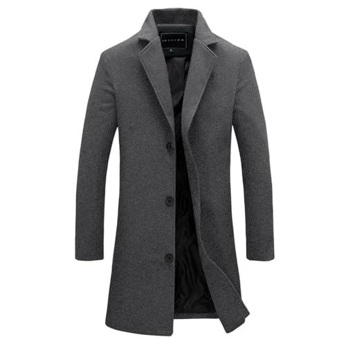 Sunnyuk Mantel Herren Lange Jacke Slim Fit Casual Wollmantel Wintermantel Kerbkragen mit Knopfleiste Trenchcoat Herrenmantel Winter Warme Oberbekleidung Schwarz Business Outfit Coat von Sunnyuk