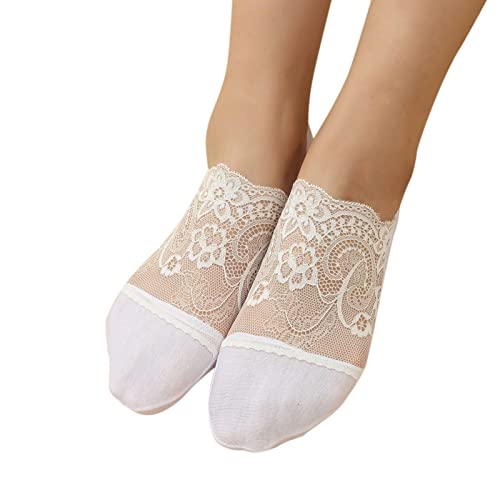 Sunnyuk Perlen-Spitzen-Socken Damen, Kunstperlen-Dekor, unsichtbare Socken, Blätter, Spitze, Ballerina Socken, dünne Damen-Spitzen-Bootssocken, Hohle, rutschfeste, Sommer Flache Socken von Sunnyuk