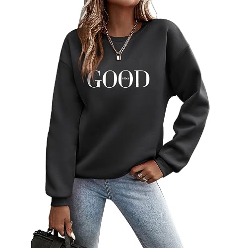 Sunnyuk Pullover Damen Herbst Sweatshirt Ohne Kapuze Briefe Drucken Langarm Rundhals Pulli Winter Frauen Buchstaben Druck Locker Casual Oberteil Sport Streetwear Bluse Tops Kleidung Damen von Sunnyuk