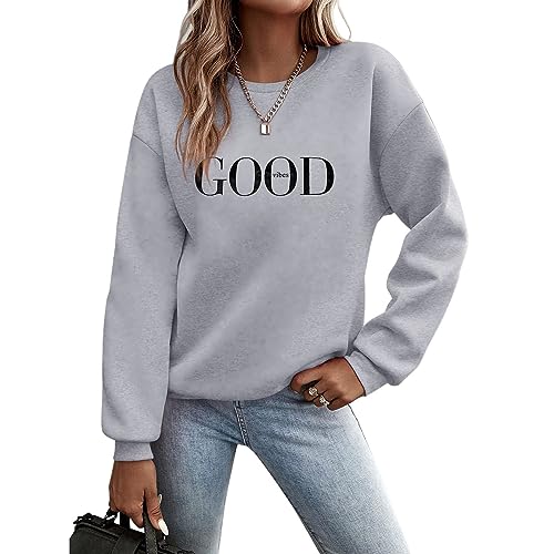 Sunnyuk Pullover Damen Herbst Sale Sweatshirt Ohne Kapuze Briefe Drucken Langarm Rundhals Pulli Winter Frauen Buchstaben Druck Locker Casual Oberteil Sport Streetwear Bluse Tops Kleidung Damen von Sunnyuk