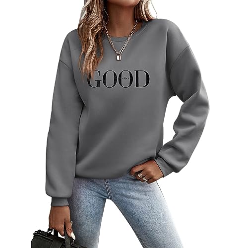 Sunnyuk Pullover Damen Herbst Sale Sweatshirt Ohne Kapuze Briefe Drucken Langarm Rundhals Pulli Winter Frauen Buchstaben Druck Locker Casual Oberteil Sport Streetwear Bluse Tops Kleidung Damen von Sunnyuk