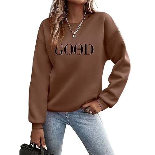 Sunnyuk Pullover Damen Herbst Sale Sweatshirt Ohne Kapuze Briefe Drucken Langarm Rundhals Pulli Winter Frauen Buchstaben Druck Locker Casual Oberteil Sport Streetwear Bluse Tops Kleidung Damen von Sunnyuk