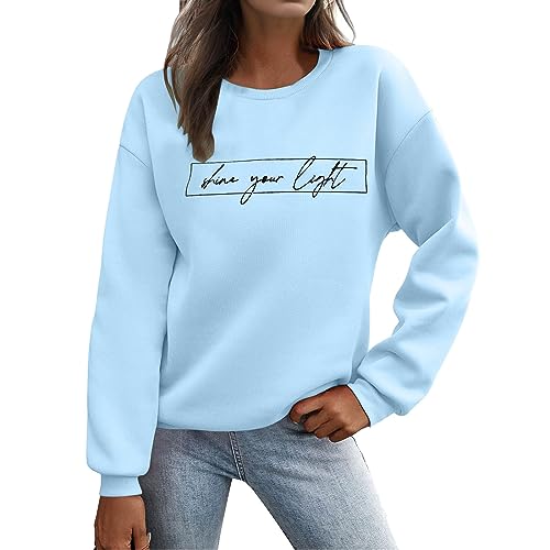 Sunnyuk Pullover Damen Herbst Sale Sweatshirt Ohne Kapuze Briefe Drucken Langarm Rundhals Pulli Winter Frauen Buchstaben Druck Locker Casual Oberteil Sport Streetwear Bluse Tops Kleidung Damen von Sunnyuk