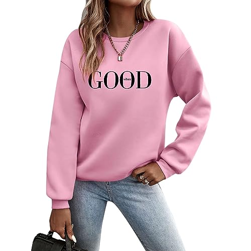 Sunnyuk Pullover Damen Herbst Sale Sweatshirt Ohne Kapuze Briefe Drucken Langarm Rundhals Pulli Winter Frauen Buchstaben Druck Locker Casual Oberteil Sport Streetwear Bluse Tops Kleidung Damen von Sunnyuk