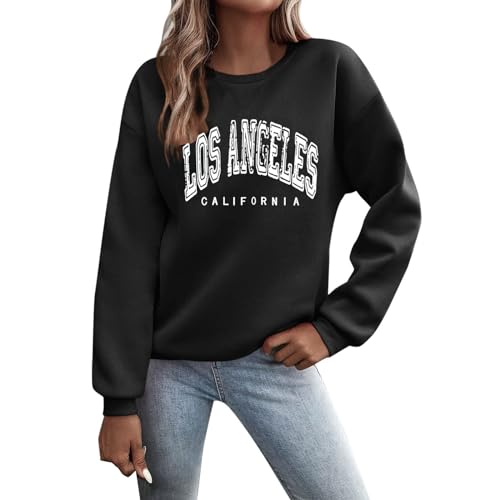 Sunnyuk Pullover Damen Herbst Sale Sweatshirt Ohne Kapuze Briefe Drucken Langarm Rundhals Pulli Winter Frauen Buchstaben Druck Locker Casual Oberteil Sport Streetwear Bluse Tops Kleidung Damen von Sunnyuk