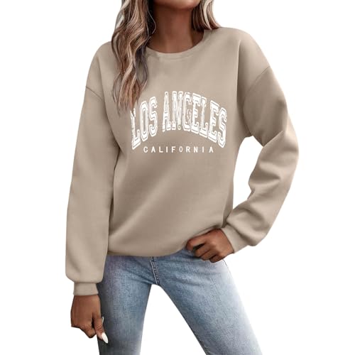 Sunnyuk Pullover Damen Herbst Sale Sweatshirt Ohne Kapuze Briefe Drucken Langarm Rundhals Pulli Winter Frauen Buchstaben Druck Locker Casual Oberteil Sport Streetwear Bluse Tops Kleidung Damen von Sunnyuk