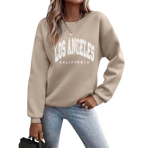 Sunnyuk Pullover Damen Herbst Sale Sweatshirt Ohne Kapuze Briefe Drucken Langarm Rundhals Pulli Winter Frauen Buchstaben Druck Locker Casual Oberteil Sport Streetwear Bluse Tops Kleidung Damen von Sunnyuk