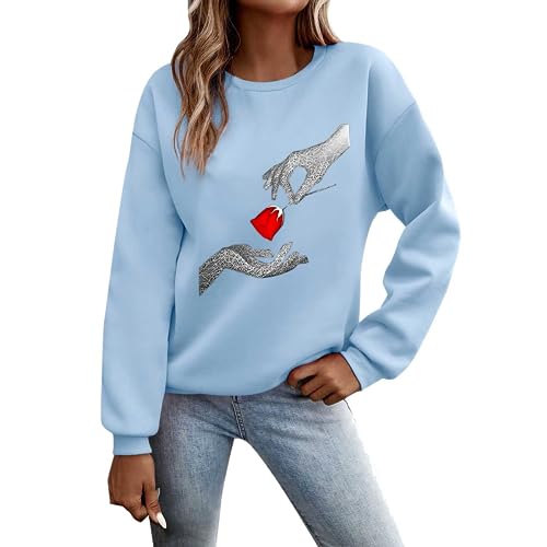 Sunnyuk Pullover Damen Herbst Sale Sweatshirt Ohne Kapuze Briefe Drucken Langarm Rundhals Pulli Winter Frauen Buchstaben Druck Locker Casual Oberteil Sport Streetwear Bluse Tops Kleidung Damen von Sunnyuk