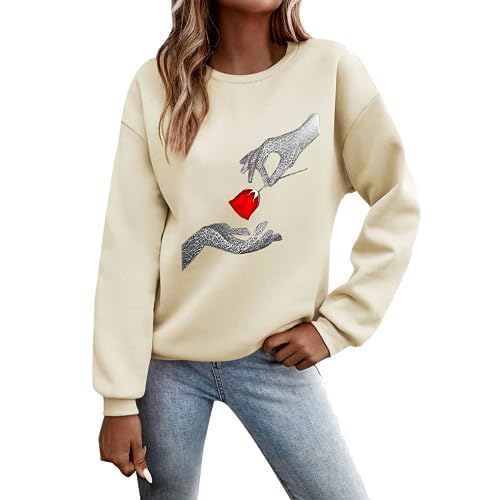 Sunnyuk Pullover Damen Herbst Sale Sweatshirt Ohne Kapuze Briefe Drucken Langarm Rundhals Pulli Winter Frauen Buchstaben Druck Locker Casual Oberteil Sport Streetwear Bluse Tops Kleidung Damen von Sunnyuk