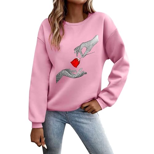 Sunnyuk Pullover Damen Herbst Sale Sweatshirt Ohne Kapuze Briefe Drucken Langarm Rundhals Pulli Winter Frauen Buchstaben Druck Locker Casual Oberteil Sport Streetwear Bluse Tops Kleidung Damen von Sunnyuk