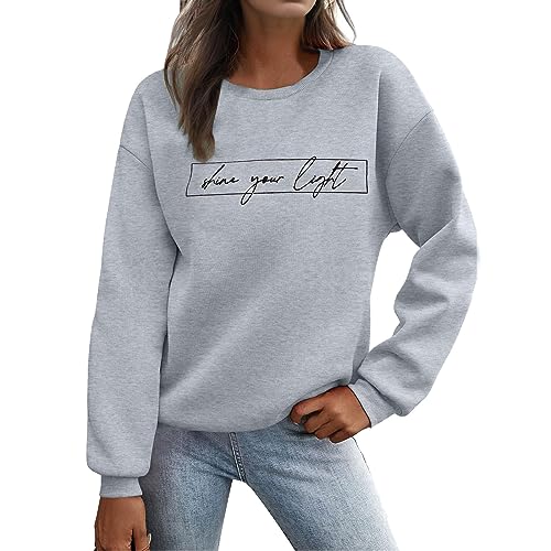 Sunnyuk Pullover Damen Herbst Sweatshirt Ohne Kapuze Briefe Drucken Langarm Rundhals Pulli Winter Frauen Buchstaben Druck Locker Casual Oberteil Sport Streetwear Bluse Tops Kleidung Damen von Sunnyuk