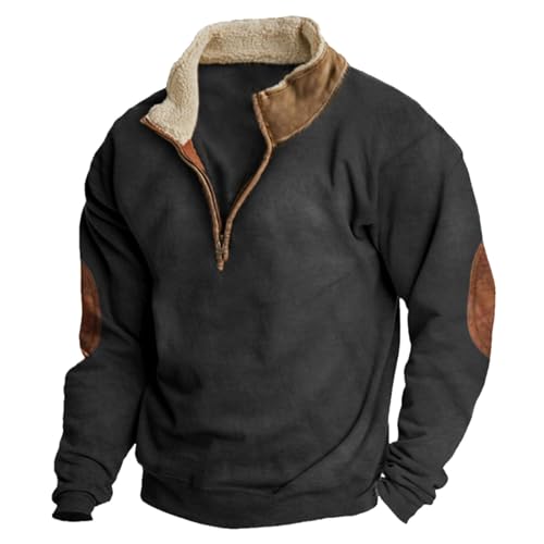 Sunnyuk Quarter Zip Herren Fleece, Half Zip Pullover Herren Strick Warm Strickpullover Sweater Winter Stehkragen Arbeitspullover mit Reißverschluss Sport Winterpullover Langarmshirt Business von Sunnyuk