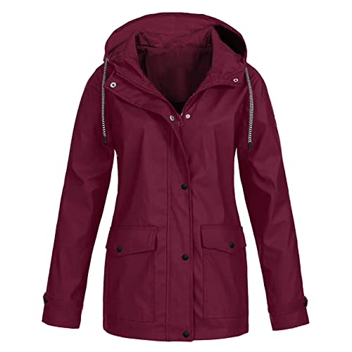 Sunnyuk Regenjacke Damen Regen Winddicht Regenmantel wasserdichte feste Jacke für Frauen mit Kapuze Plus Damenmantel Kleid Pastellfarben Frauen Windbreaker Einfarbiger Regenparka von Sunnyuk