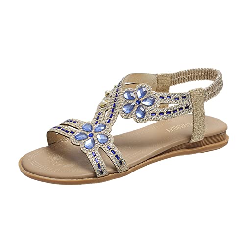 Sunnyuk Sandalen Damen Flach Gr.39 Keilabsatz Elegant Pantoletten Frauen Sandaletten Flach Off-Road Strand Vintage Römersandalen Ledersandalen Fußbett Flat Riemchensandalen Freizeitschuhe von Sunnyuk