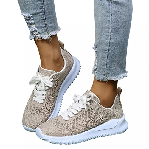 Sunnyuk Schuhe Damen Frühling 2022 Mesh Atmungsaktiv Laufschuhe Sneaker Große Größe Bequem Freizeitschuhe Turnschuhe Sportlich rutschfest Halbschuhe Outdoor Sportschuhe Mode Casual Flach Schnürschuhe von Sunnyuk