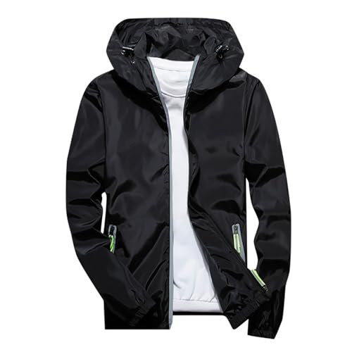 Sunnyuk Sportjacke Herren Dünn Leicht, Herren Regenjacke Wasserdicht Atmungsaktiv: Herren Schwarz Männe Große Größen Leicht Männer Workwear Herrenjacken Softshelljacke Camping Dünn Sport von Sunnyuk