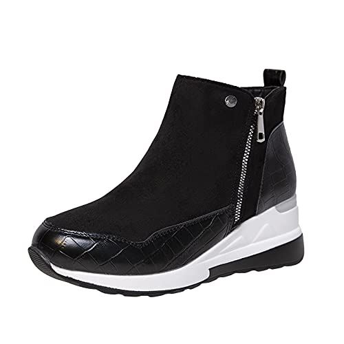 Sunnyuk Stiefeletten Damen mit Absatz Schwarz Vintage Ankle Boots Keilstiefeletten Sockenstiefel Kurzschaft Stiefel 38 Outdoor Halbhohe Schlupfstiefel Winter Grau Walkingschuhe Stiefel von Sunnyuk