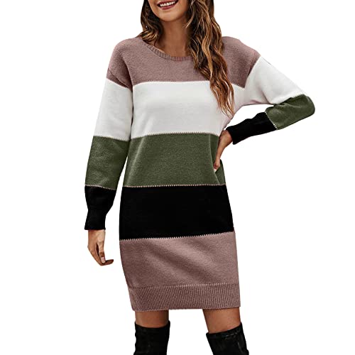 Sunnyuk Strickkleid Damen Lang Herbst Langarm Einfarbig Knitted Dress Freizeitkleid Winter Lang Stricken Tunika Pulli Kleid Warm Einfarbig Strickpullover Sweater Dress Pullover für Herbst Winter von Sunnyuk