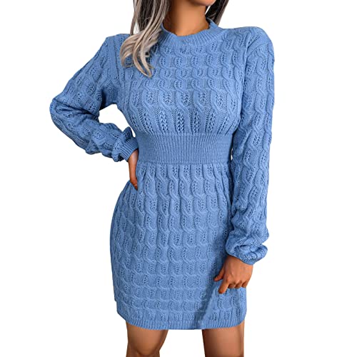 Sunnyuk Strickkleid Damen Lang Mit Schlitz Rundhals Warme Winterkleid Pulloverkleid Winter Langes Stricken Tunika Pulli Kleid Warm Casual Wollkleid Partykleid Pullover für Herbst Winter von Sunnyuk
