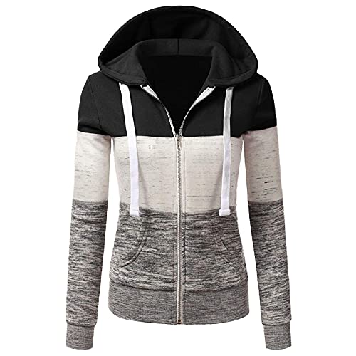 Sunnyuk Sweatjacke Damen mit Kapuze Jacke Zipper Hoodie Oversize Reißverschluss Übergangsjacke Herbst Winter Pullover Damen-Jacken Schwarz Winterjacke Kapuzenpullover Outdoorjacke Sportjacke von Sunnyuk