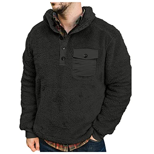 Sunnyuk Sweatshirt mit Teddyfutter Herren Warme Teddy Fleece Pullover Winter Männer Weich Fuzzy Oberteile Plüsch Stehkragen Longsleeve Sweater mit Ausschnitt Reißverschluss Wollpullover von Sunnyuk