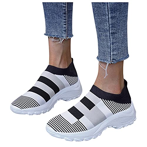 Turnschuhe Damen Weiss mit Dämpfung Sportlich Schuhe Sneaker Frauen Leichte Sportschuhe Schwarz Joggingschuhe Straßenlaufschuhe Slip-On Schuhe Fußballschuhe für Outdoor Jogging Fitness von Sunnyuk