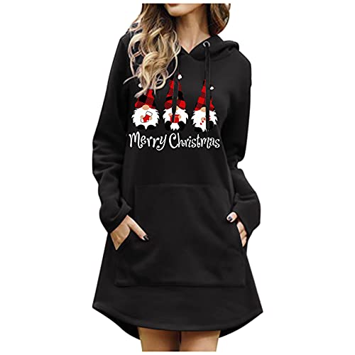 Sunnyuk Weihnachtskleid Damen Lustig Weihnachten Elegant Hoodie Kleid Damen Mit Kapuze Lang Christmas Druck Weihnachtskleid Kleid Pulloverkleid Strickkleid Winter Herbst Oberteile Tops von Sunnyuk